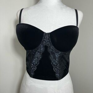Victoria Secret 36C Black Velour Corset‎ Ajustable Straps 90’s Hook & Eye Y2K